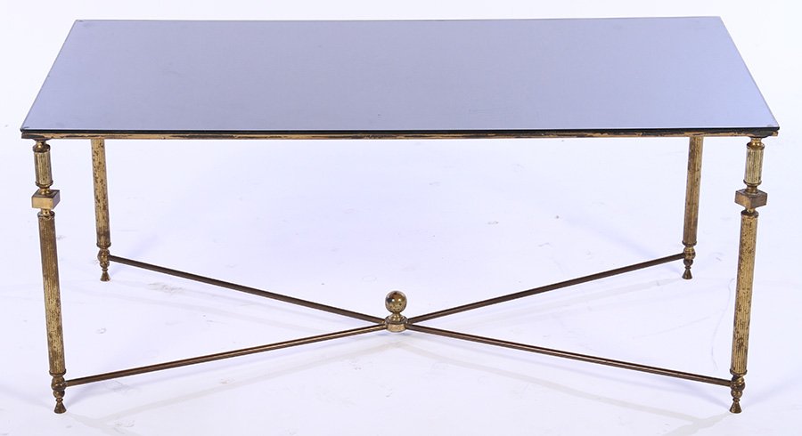REGENCY BRONZE COFFEE TABLE MIRRORED TOP 1960 (1 of 5)