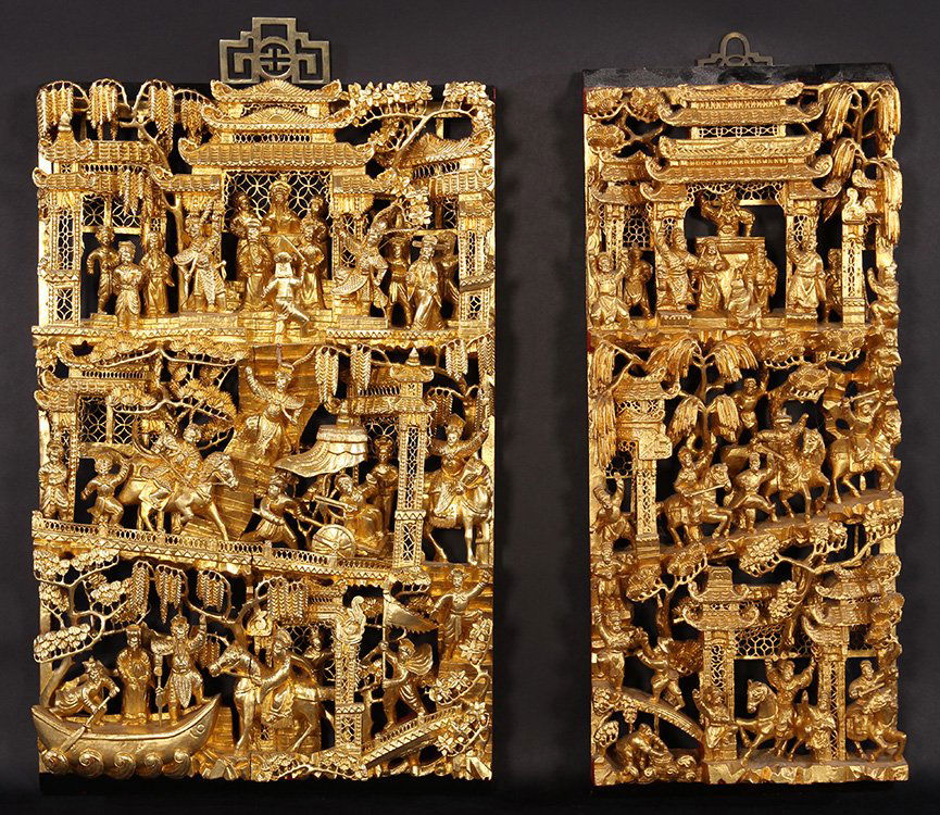 LOT OF 2 CHINESE GILTWOOD CARVINGS C.1930 (1 of 9)