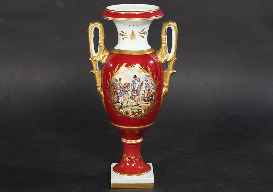 HANDPAINTED 2 HANDLED PORCELAIN VASE SIGNED (1 of 4)