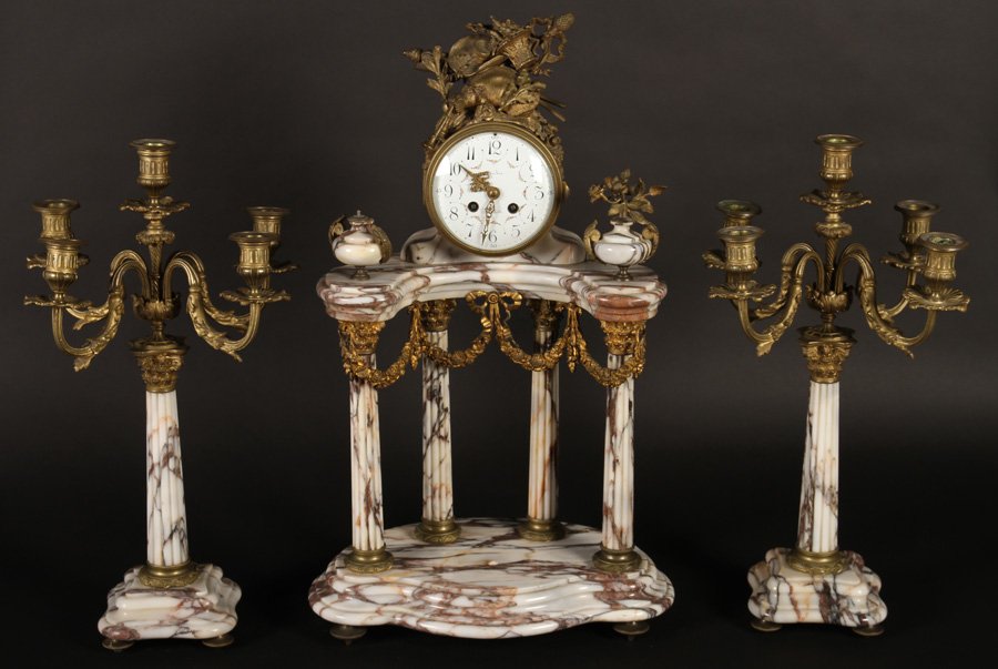 BRONZE EMPIRE CLOCK GARNITURE SET C.1850 (1 of 9)