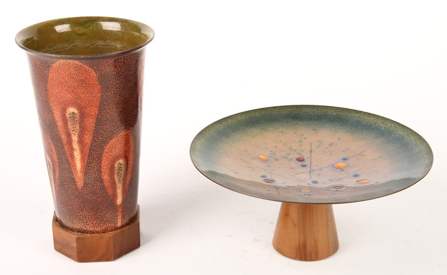 2 ENAMELED ITEMS TAZZA VASE SIGNED RENOIR 1960 (1 of 6)