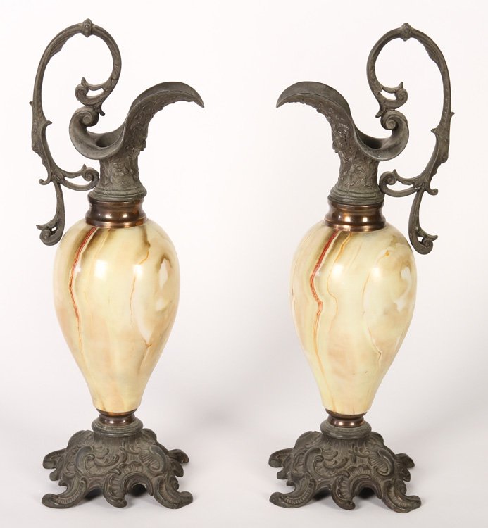 PAIR OF METAL & ONYX VICTORIAN EWERS FIGURAL (1 of 5)