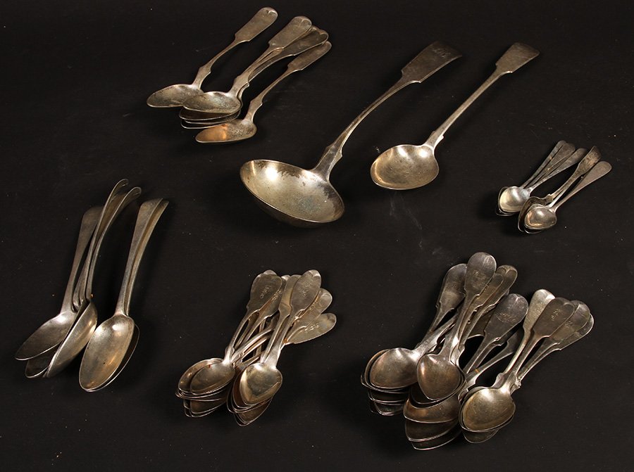59 COIN SILVER UTENSILS C.1840 65 TROY OUNCES (1 of 4)
