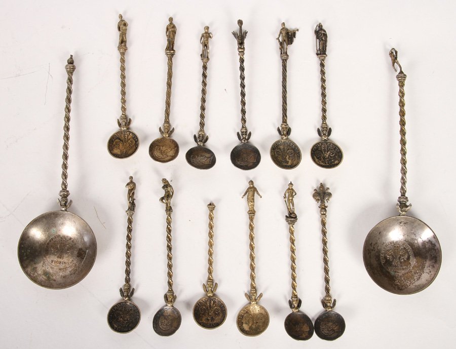 14 PC SET OF FLORENTINE FIGURAL SPOONS C.1856 (1 of 5)