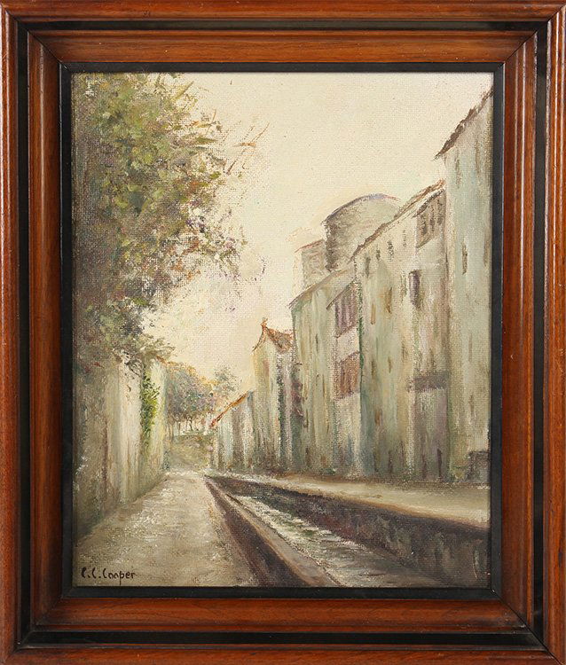 CANAL SCENE OIL ON MASONITE SIGNED C.C. COOPER (1 of 5)
