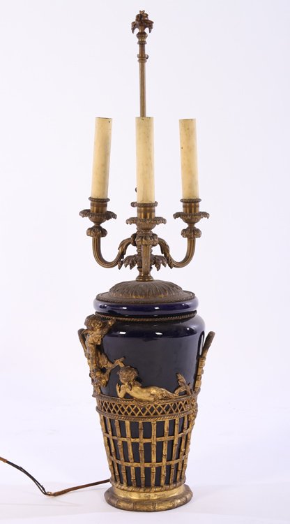 PORCELAIN BRONZE MNTD TABLE LAMP AUGUSTE MOREAU 1870 (1 of 5)