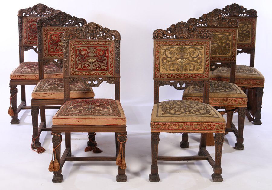SET OF 6 SIMILAR CARVED WALNUT SIDE CHAIRS C.1860 (1 of 8)