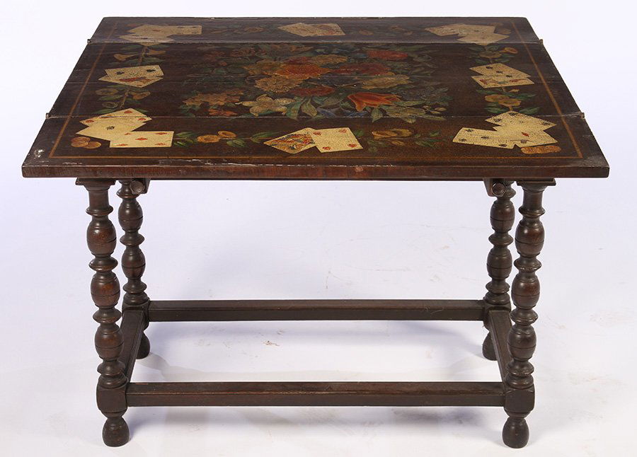 ENGLISH CARD TABLE PAINT DECORATED TOP C.1900 (1 of 6)