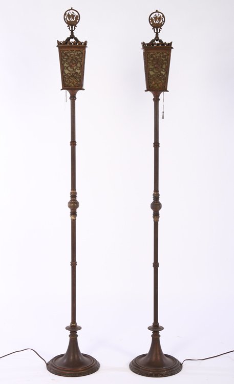 PAIR SIGNED OSCAR BACH BRONZE FLOOR LAMPS C.1915 (1 of 8)
