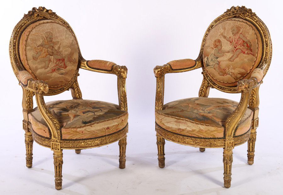 PAIR FRENCH AUBUSSON LATE 19TH C. ARMCHAIRS (1 of 7)