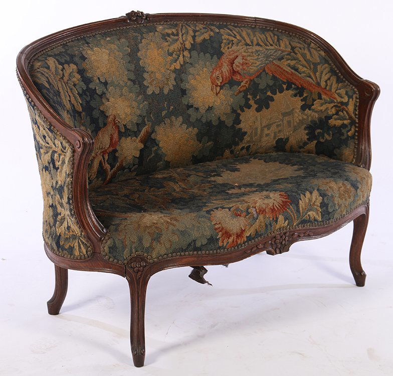 FRENCH 19TH C. LOUIS XV VERDURE TAPESTRY SETTEE (1 of 5)