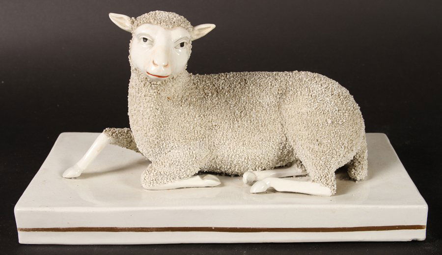 LARGE STAFFORDSHIRE OF A LAMB IN REPOSE 1900 (1 of 3)