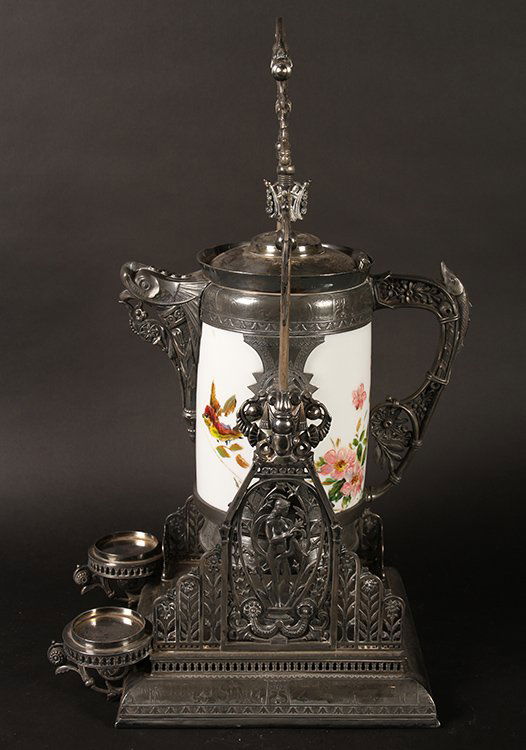 ORNATE RENAISSANCE COFFEE TEA POT ON STAND 1880 (1 of 6)