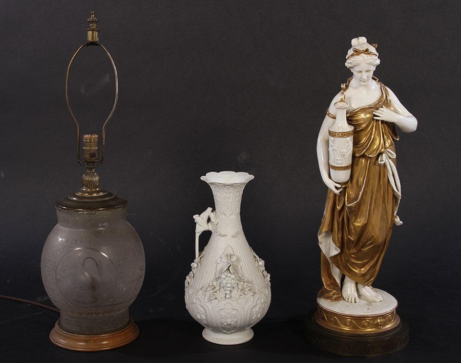 GILT IVORY PORCELAIN FIGURE & PERIOD LAMP (1 of 7)
