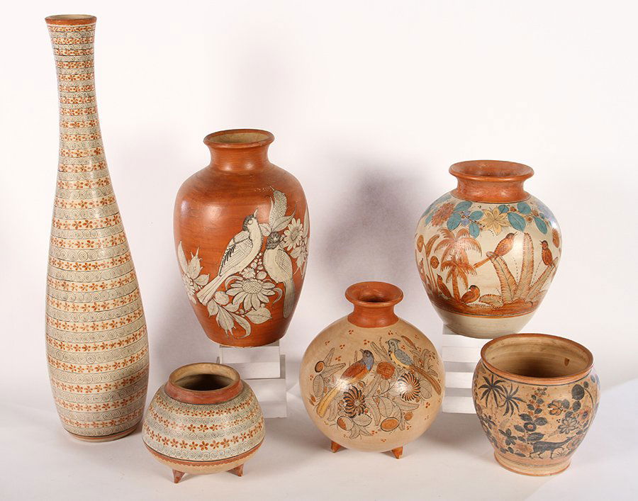 6 STONEWARE POTS SIGNED CHELSEA BAHAMAS 1960 (1 of 6)