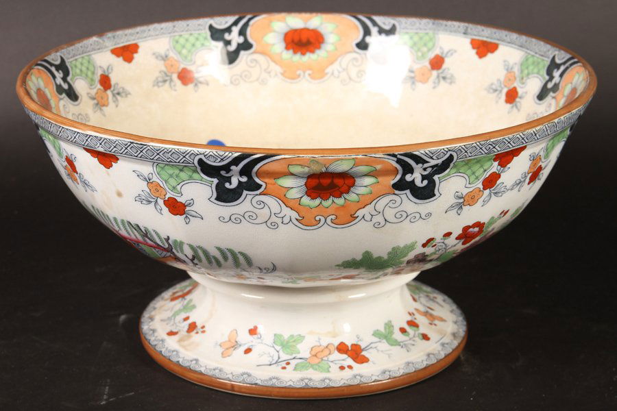 LARGE FOOTED ASIAN BOWL FOLIATE DECORATION (1 of 4)