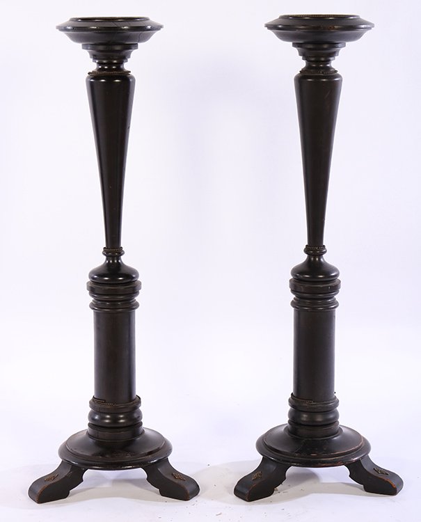 PAIR EDWARDIAN TURNED EBONIZED PEDESTALS C.1905 (1 of 5)