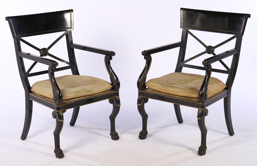 PAIR REGENCY STYLE EBONIZED ARMCHAIRS THOMAS HOPE (1 of 6)