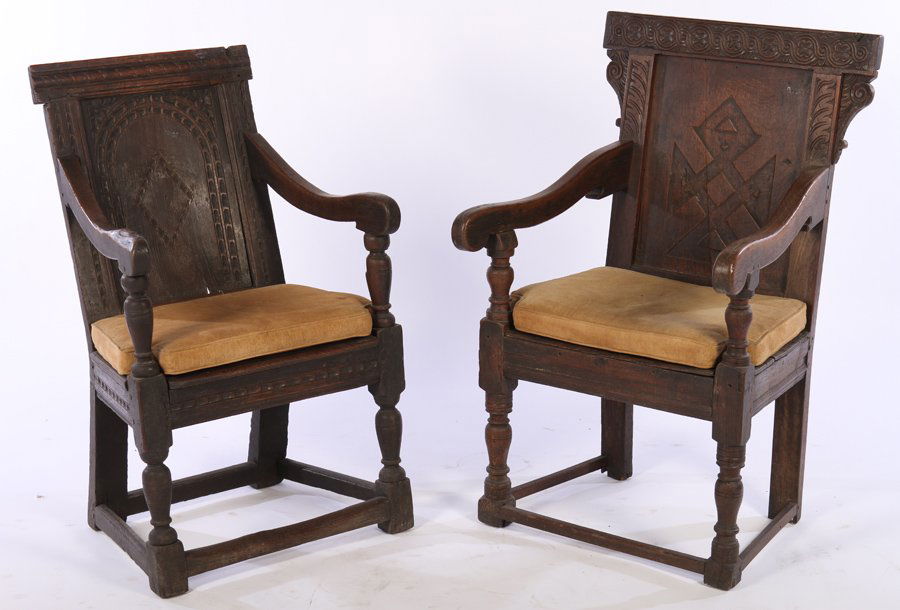 2 ENGLISH 18TH C. AND LATER WAINSCOT CHAIRS (1 of 9)