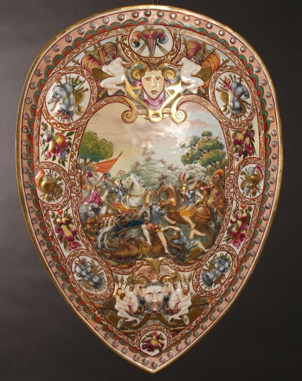 LARGE PAINT DECORATED PORCELAIN SHIELD 1930 (1 of 4)