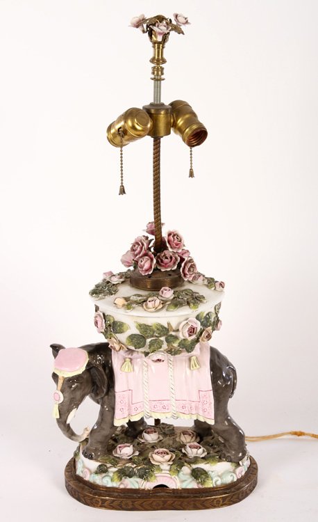 ORNATE PORCELAIN TABLE LAMP ELEPHANT FORM 1920 (1 of 5)