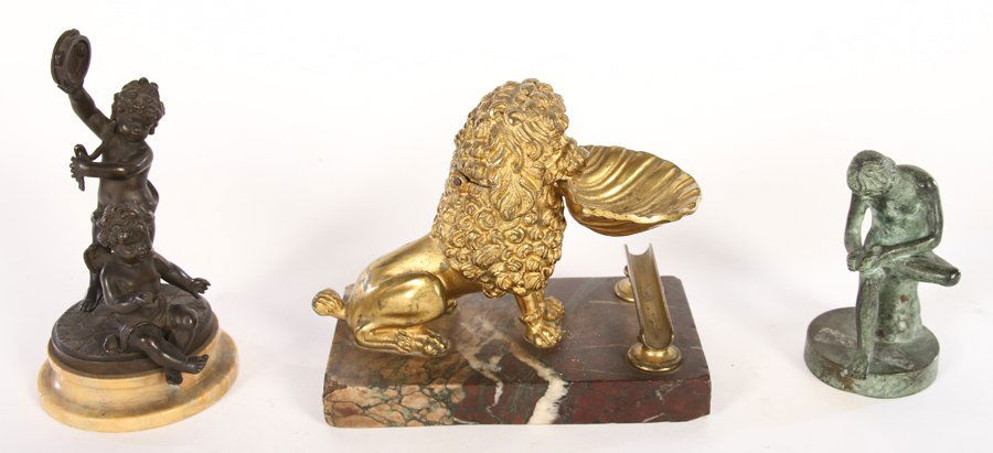 3 PC GRAND TOUR BRONZES LION INKWELL 1870 (1 of 4)