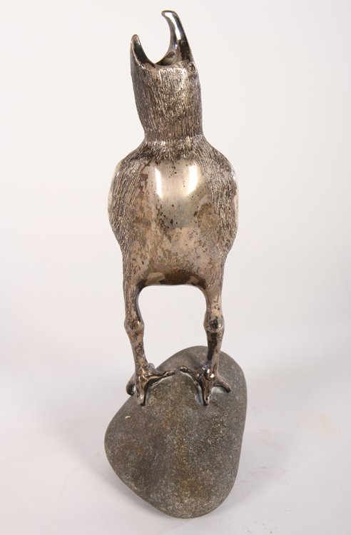 SILVERED BRONZE BIRD ON ROCK BASE 1960 (1 of 4)