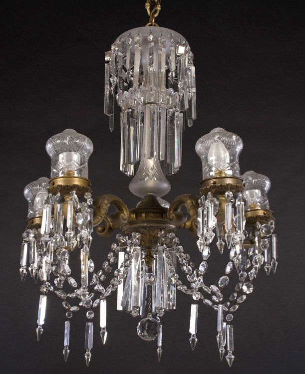 VICTORIAN METAL CUT CRYSTAL CHANDELIER 5 ARMS (1 of 6)