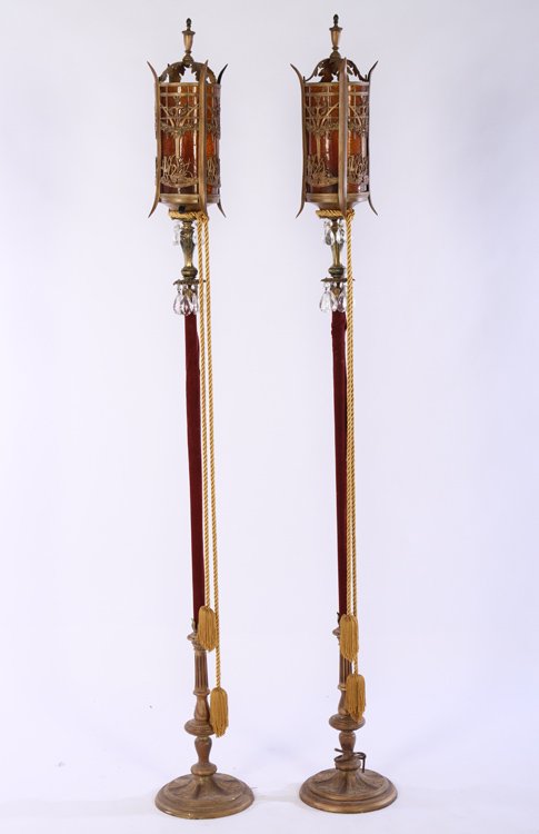 PAIR OSCAR BACH STYLE TORCHIERE FLOOR LAMPS C1920 (1 of 6)