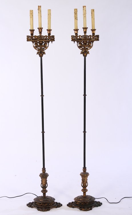 BRONZE IRON TORCHIERES ORNATE BASES 1910 (1 of 4)