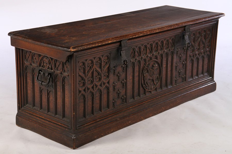 ANTIQUE GOTHIC STYLE CARVED OAK BLANKET CHEST (1 of 4)