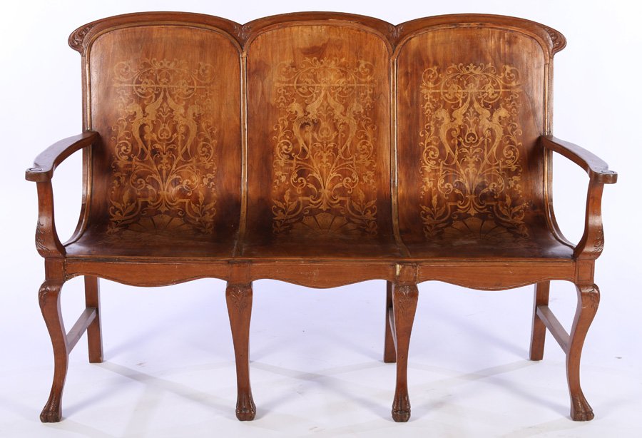 LATE VICTORIAN 3-SEAT BENCH GRIFFIN DECORATION (1 of 6)