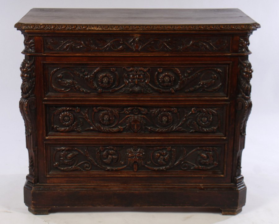 4 DRAWER CARVED OAK DRESSER 1880 (1 of 5)