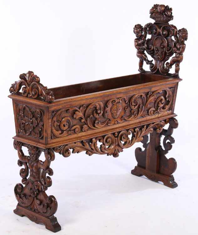 19TH CENT. ITALIAN WALNUT CARVED PLANTER (1 of 5)