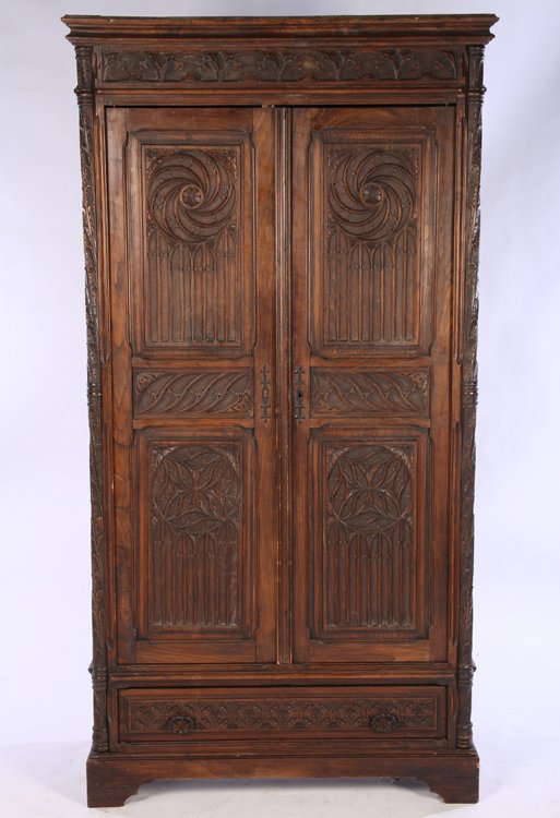 FRENCH GOTHIC REVIVAL CARVED CUPBOARD 1900 (1 of 3)