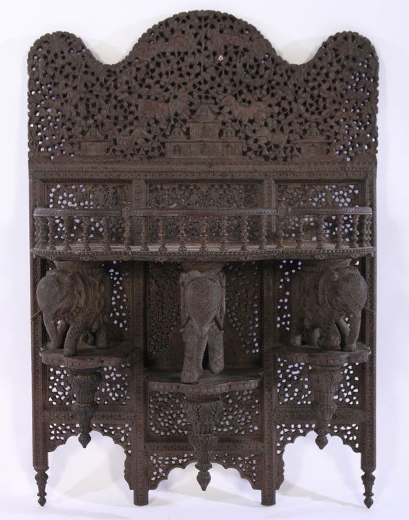 CARVED WOOD WALL PLAQUE W/ 3 ELEPHANTS 1910 (1 of 5)