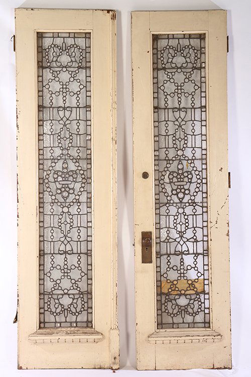 PAIR JEWELED LEADED GLASS DOORS CIRCA 1880 (1 of 6)