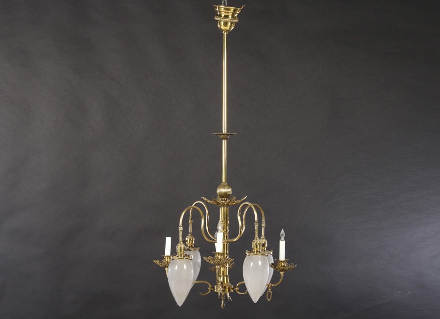 ORNATE 8 ARM BRASS CHANDELIER CIRCA 1880 (1 of 3)