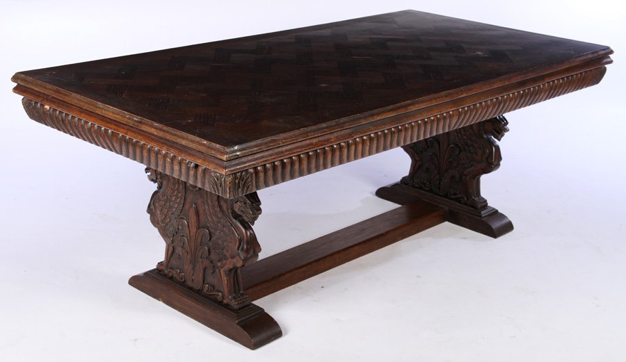 GRIFFIN CARVED OAK DRAW LEAF TABLE 1900 (1 of 6)