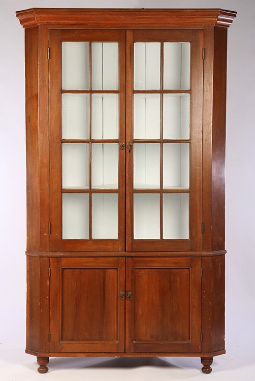 AMERICAN 19TH C. CORNER CUPBOARD GLASS DOORS (1 of 3)