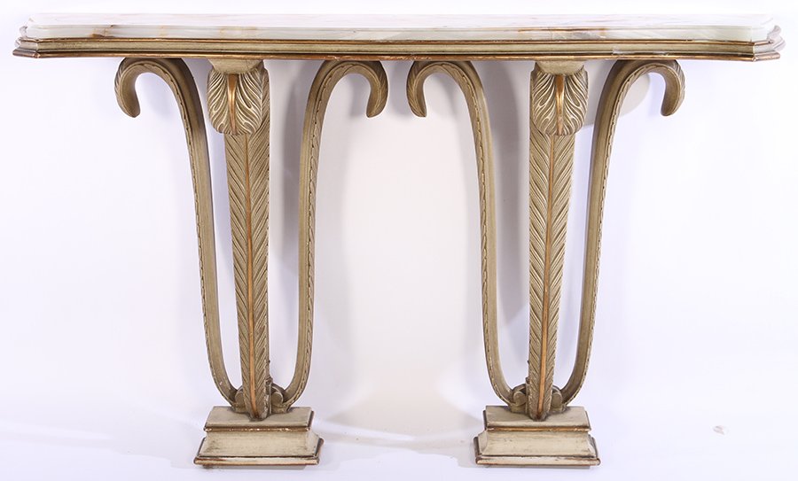 PAINTED GILT JANSEN CONSOLE TABLE ONYX TOP C.1950 (1 of 5)