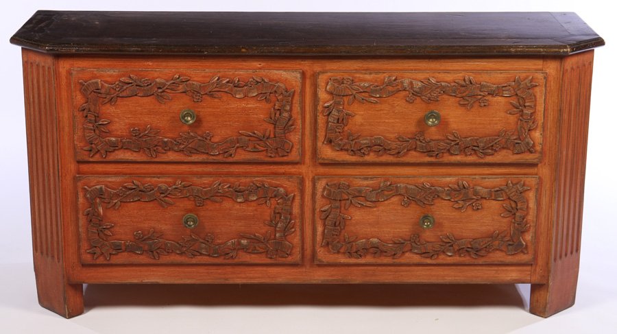ITALIAN STYLE CARVED PAINTED COMMODE 4 DRAWERS (1 of 4)