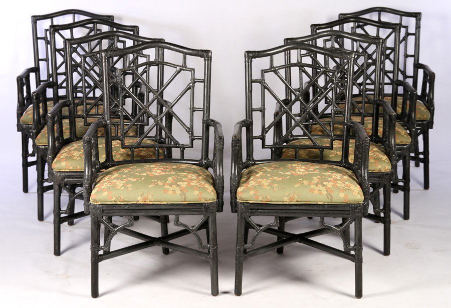 SET OF 8 MCGUIRE FAUX BAMBOO ARM CHAIRS (1 of 6)