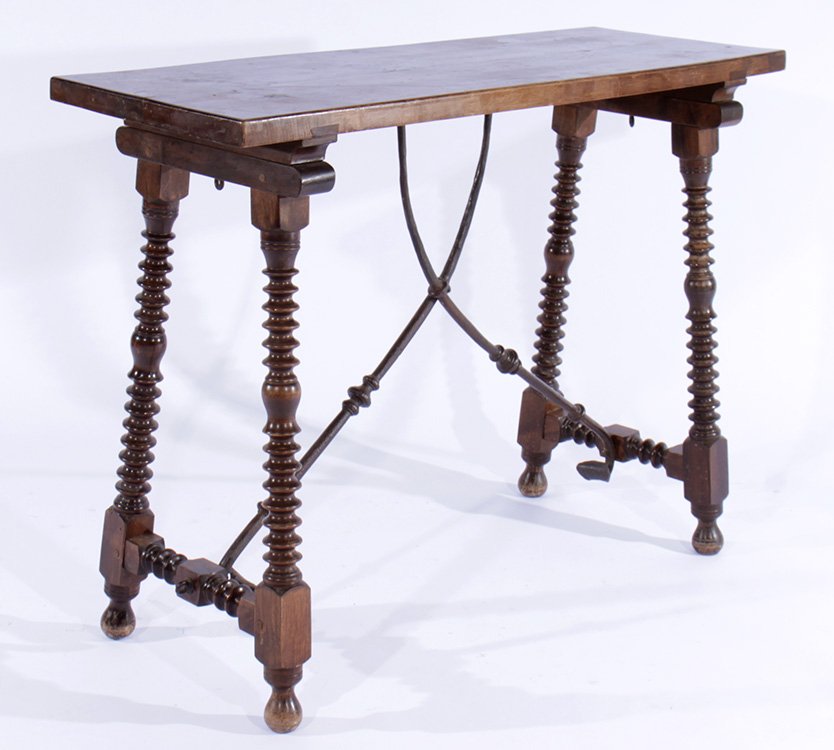 SPANISH WALNUT TABLE IRON STRETCHER 1900 (1 of 5)