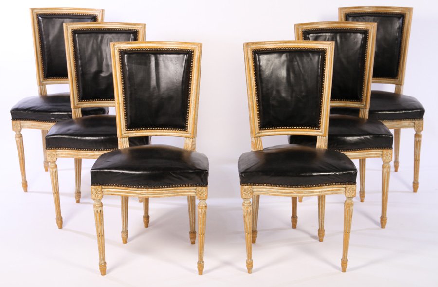6 FRENCH LOUIS XVI LEATHER DINING CHAIRS C.1930 (1 of 5)