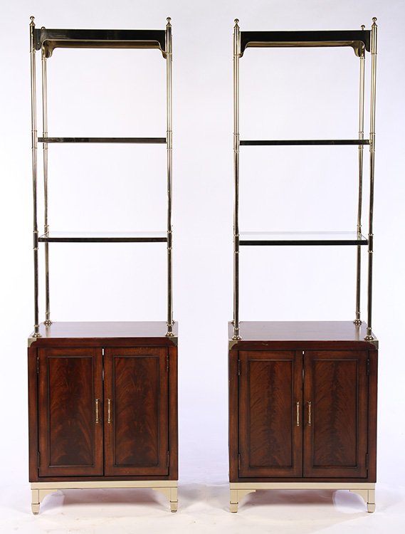 PAIR CAMPAIGN STYLE ETEGERES GLASS SHELVES (1 of 7)