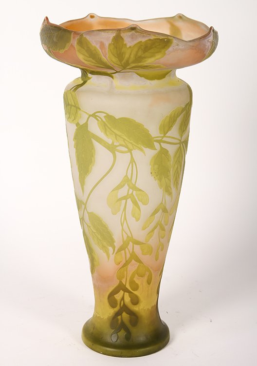SIGNED GREEN & WHITE FOLIATE GALLE VASE C.1910 (1 of 4)