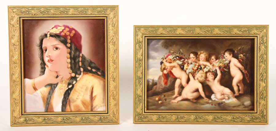 2 HAND PAINTED PORCELAIN PLAQUES KPM C.1890 (1 of 4)