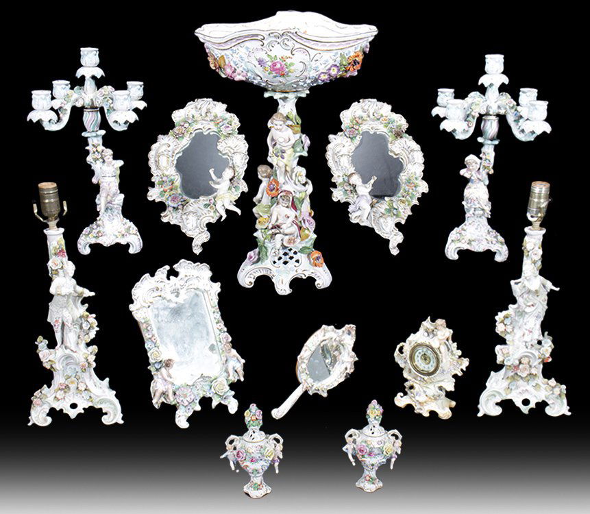 12 PIECE DRESDEN PORCELAIN VANITY SET (1 of 8)