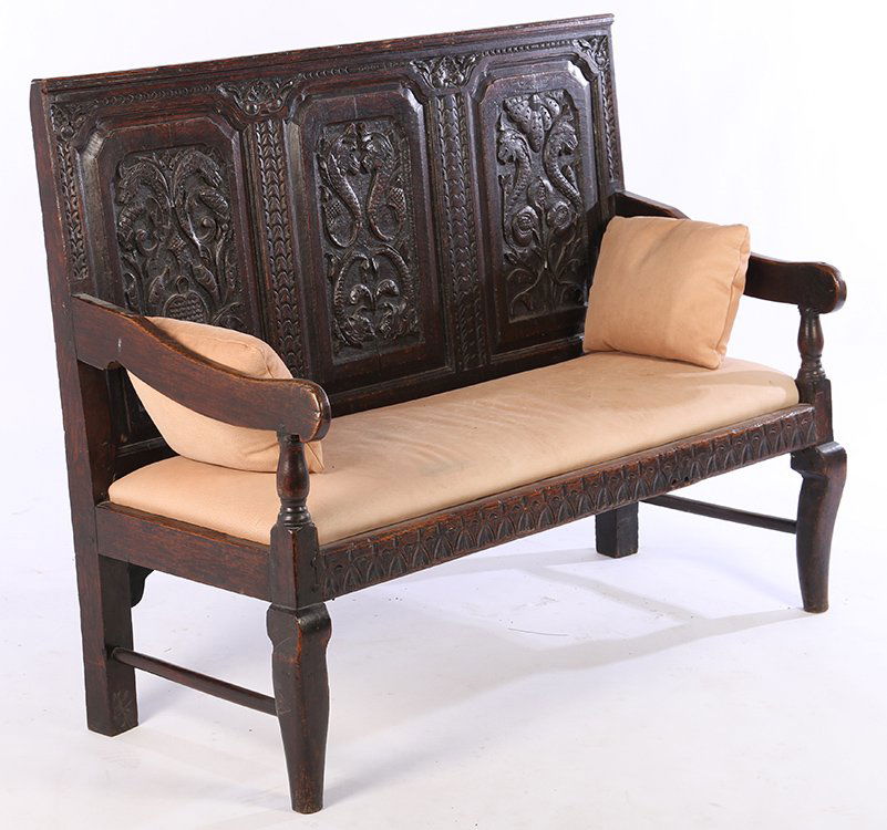 19TH C. CONTINENTAL WAINSCOT CARVED BENCH (1 of 6)